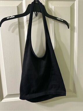 American Eagle Outfitters Black Ribbed Halter Tank Top